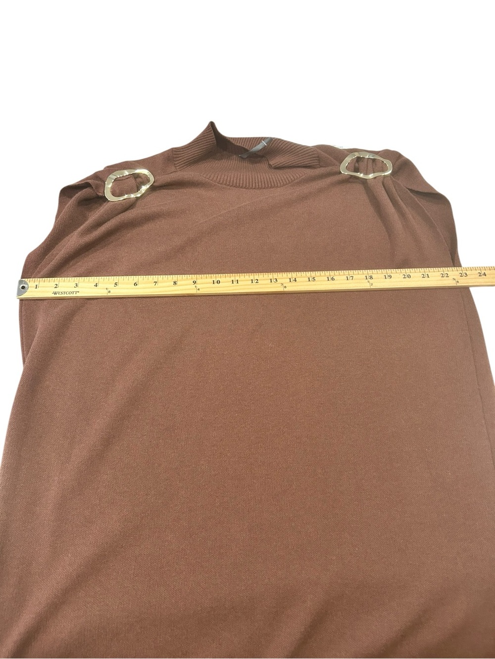 Anthropologie new Maxi knit dress large brown &gold Buckle Draped Mock Neck chic - Picture 4 of 16